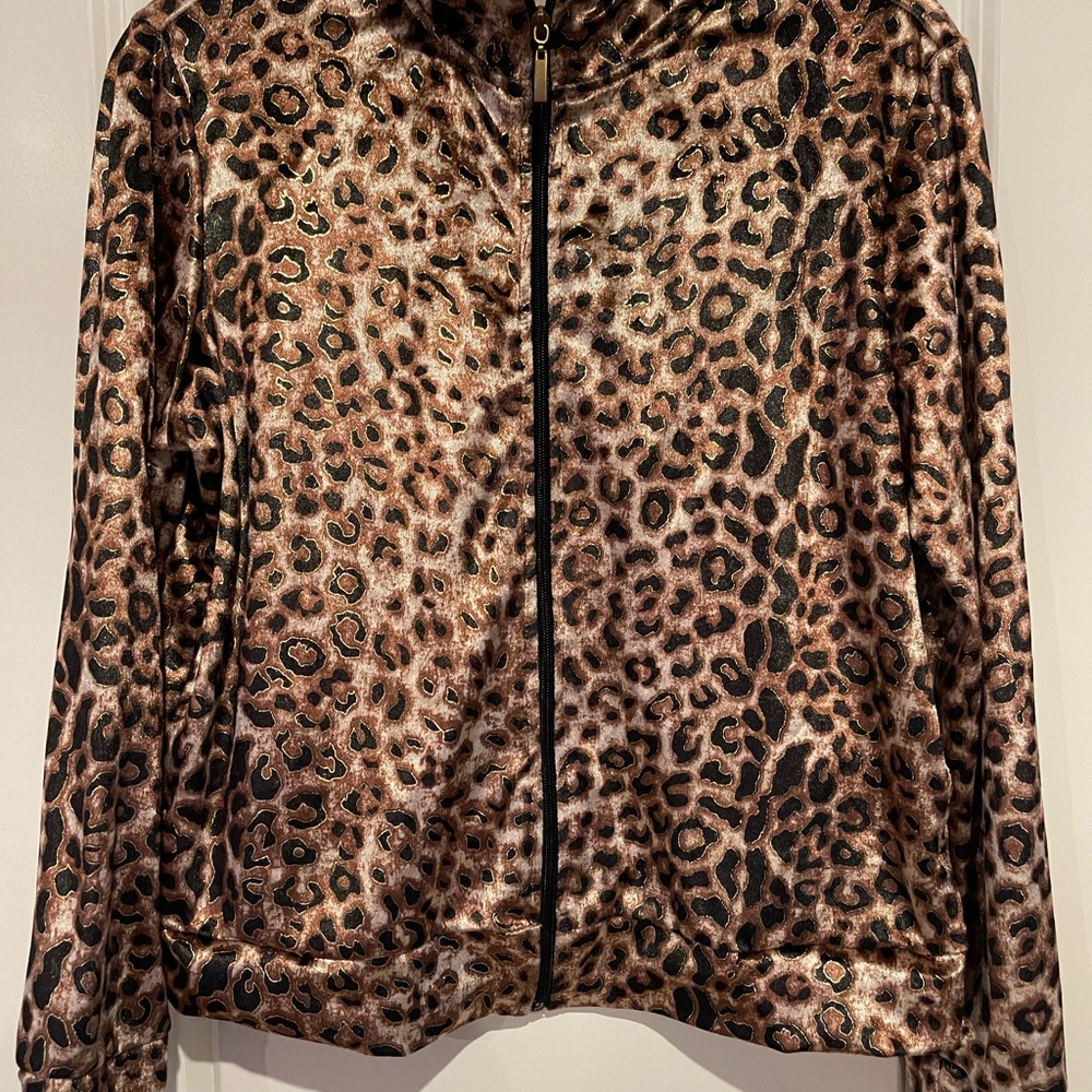 Leopard Print Zip-Front Jacket - Brown/Black